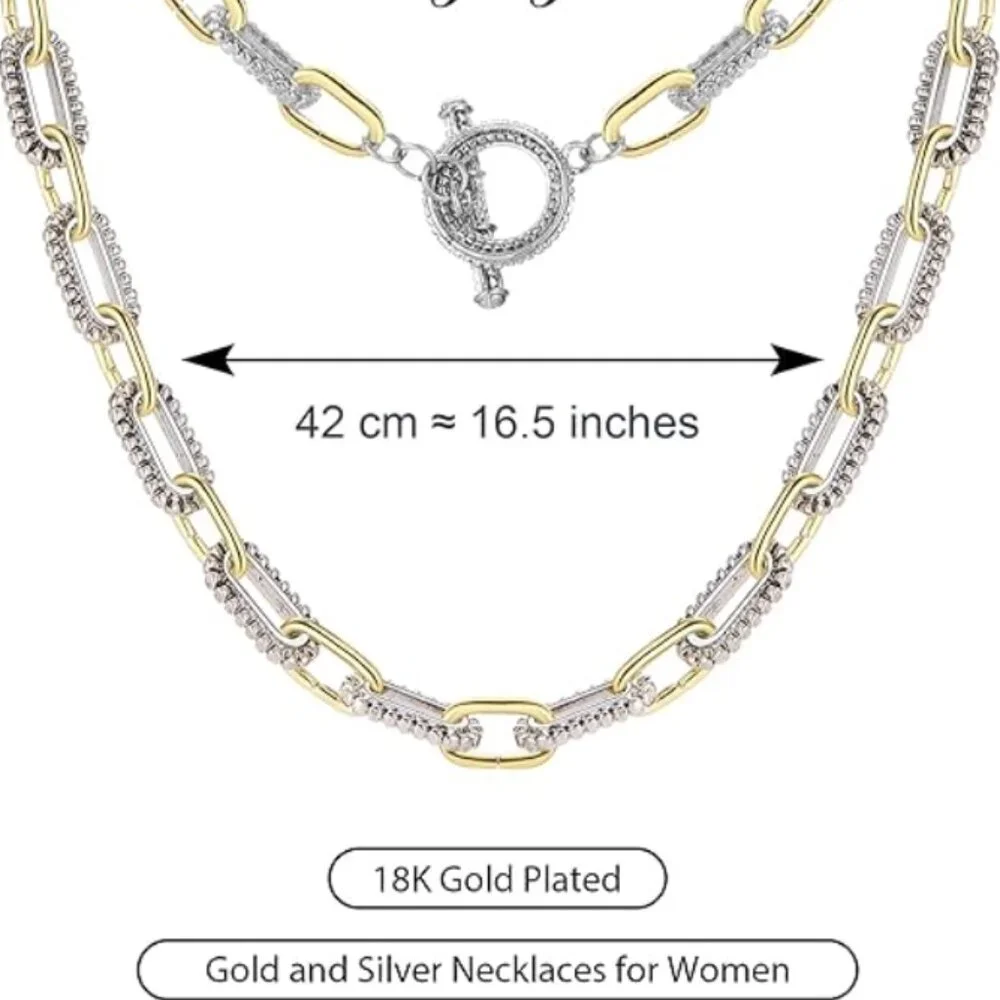 18k Gold Plated Double Twist Wire Gold and Silver 2 Tone Chain Necklaces
